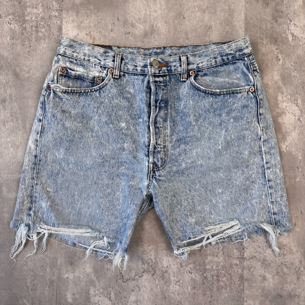 Vintage Levis 501 Denim Shorts Mens 36 Blue Acid Wash Cut Off Distressed USA 90s